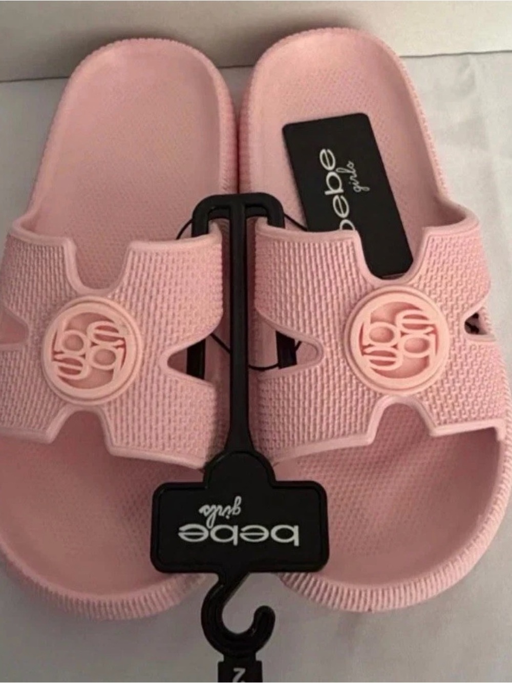 Bebe Girls Pink Logo Slide Sandals Size 2 NWT